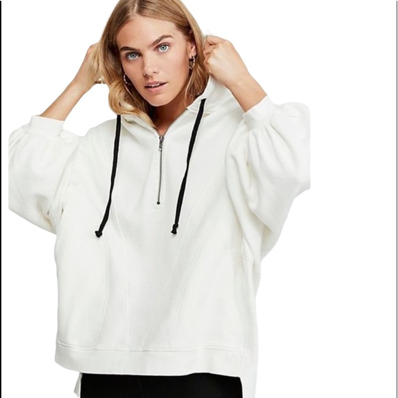 Free People Tops - Free People High Road Hooded White Oversized Quarter Zip Hoodie